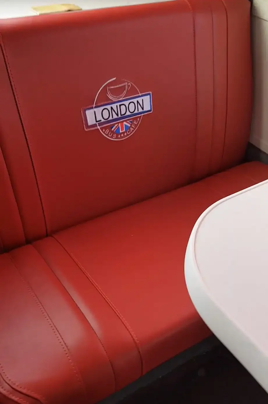Seating with the London Bus Cafe crest