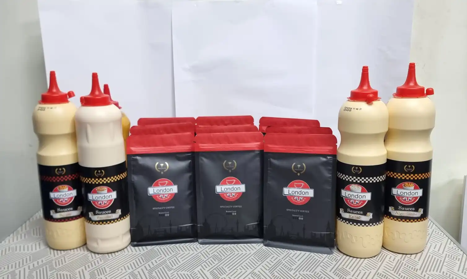 London Bus Cafe sauces and coffee